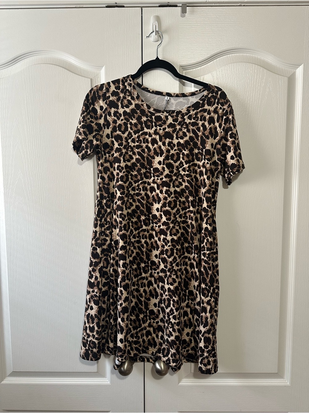 Leopard Print Short Sleeve Dress - Brown/Tan/Black